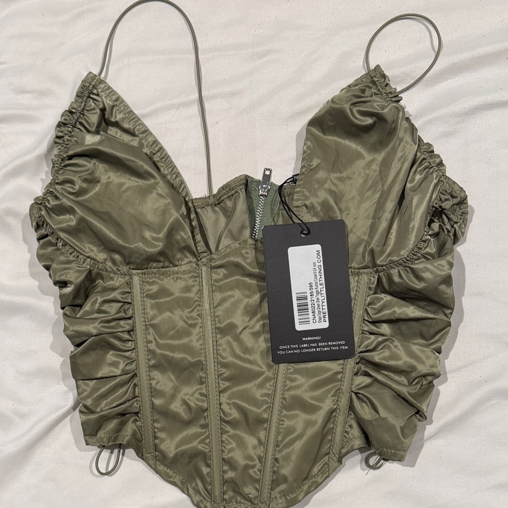 PrettyLittleThing Olive Green Ruched Bustier
